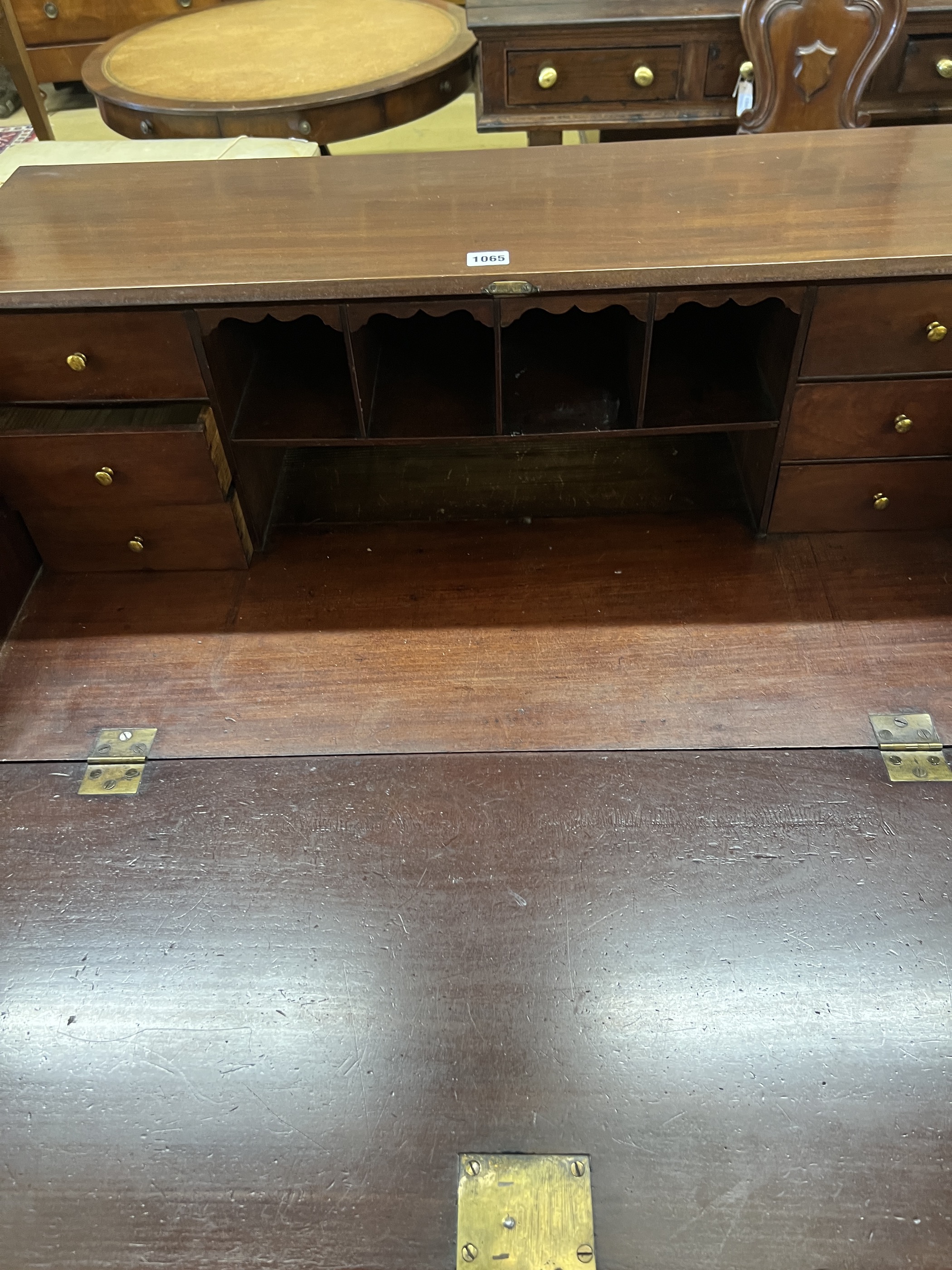 An Edwardian inlaid mahogany bureau, width 90cm, depth 52cm, height 99cm